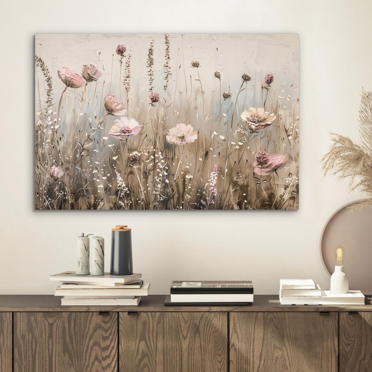 METALLBILD Blumen - Rosa - Modern - Beige Wandbild 60x40 cm - Beige, Metall (60/40cm) - MuchoWow