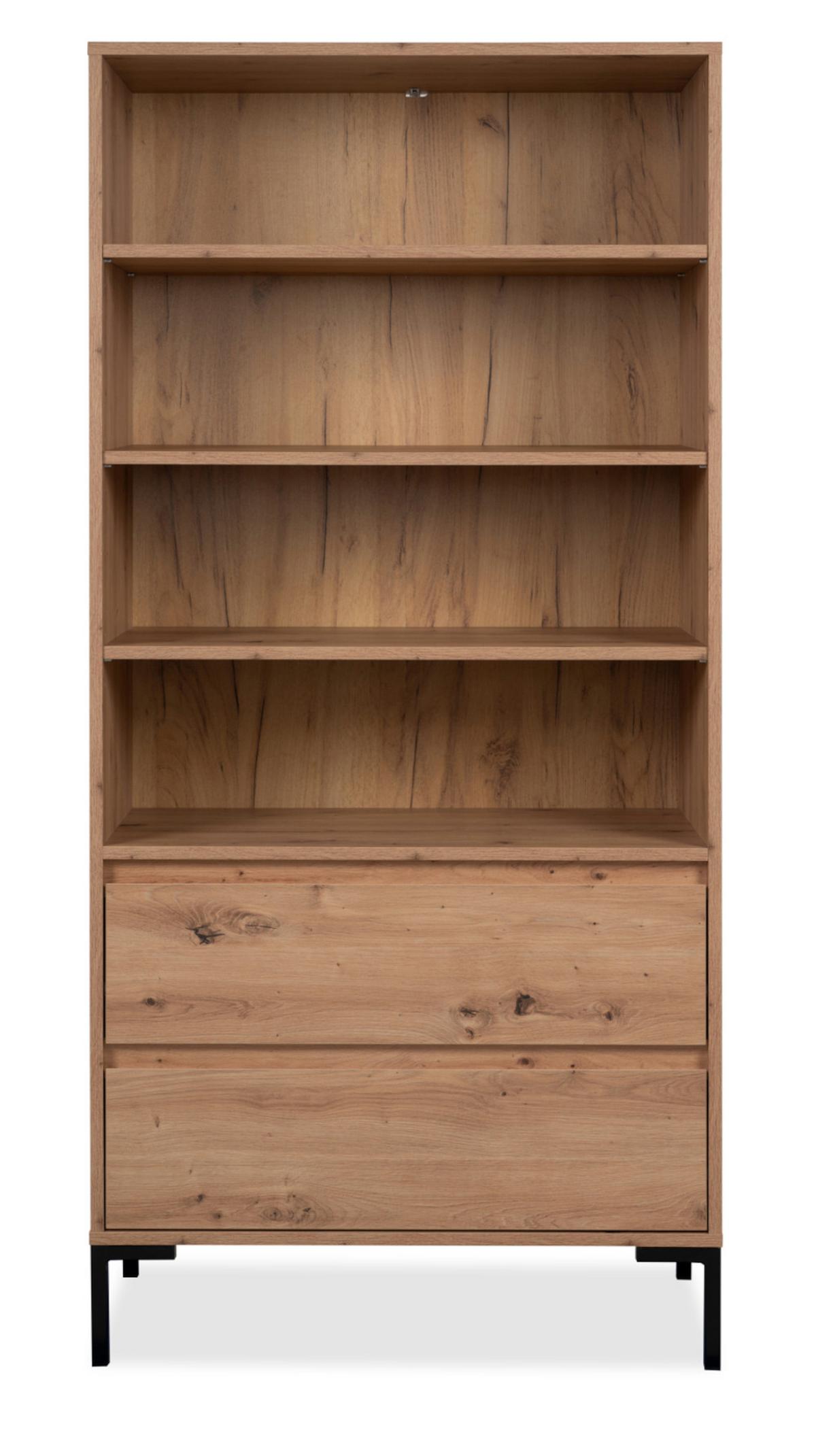 REGALSCHRANK Eiche Artisan 78 x 165 cm, Regal mit 2 Schubladen - Schwarz/Eiche Artisan, Holzwerkstoff/Metall (77.5/165/40cm) - Furn.Design