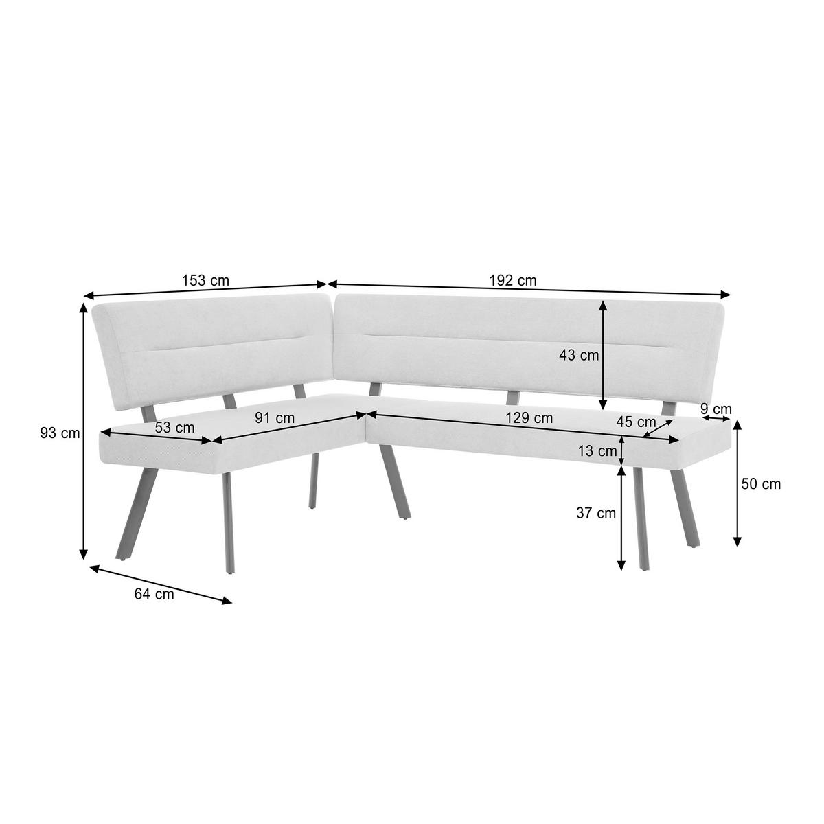 ECKBANK Zerra 192x153 cm, mit Metallbeinen, Curio-Stoff, Braun - Schwarz/Braun, Metall (192/153cm) - Beautysofa