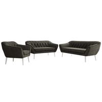 SITZGARNITUR PIRS 3+2+1 - Dunkelgrau Velvet - Weiße Beine - Dunkelgrau/Weiß, Holzwerkstoff/Textil (180/75/74cm) - MKS