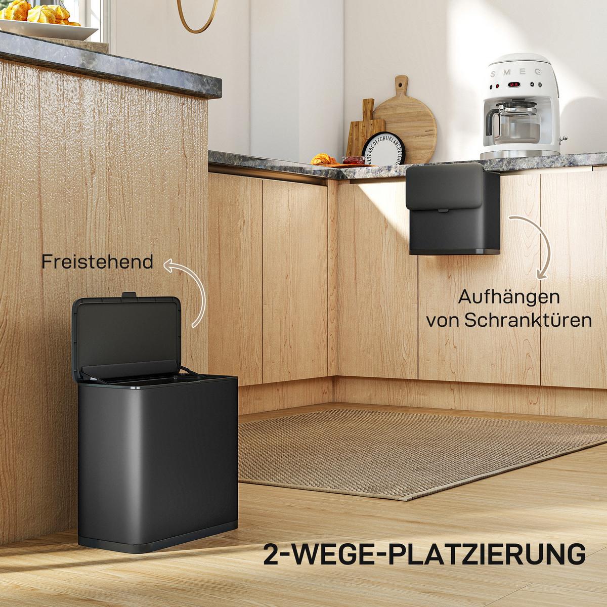 MÜLLEIMER 8 L hängend Abfalleimer mit ofen bleibendem Deckel und Inneneimer - Schwarz, Kunststoff (17.4/30/29.7cm) - HOMCOM