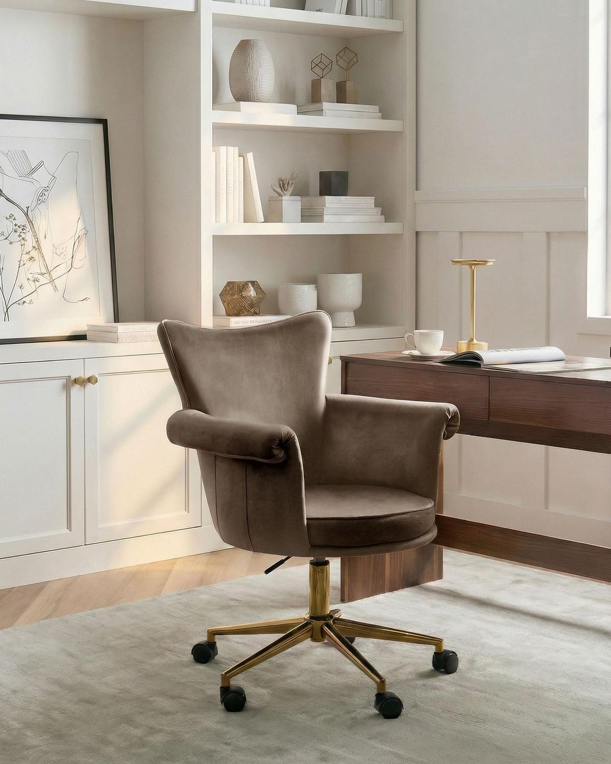 SCHREIBTISCHSTUHL Samtstoff Braun Velencia - Braun, Textil (64/85/60cm) - Beliani