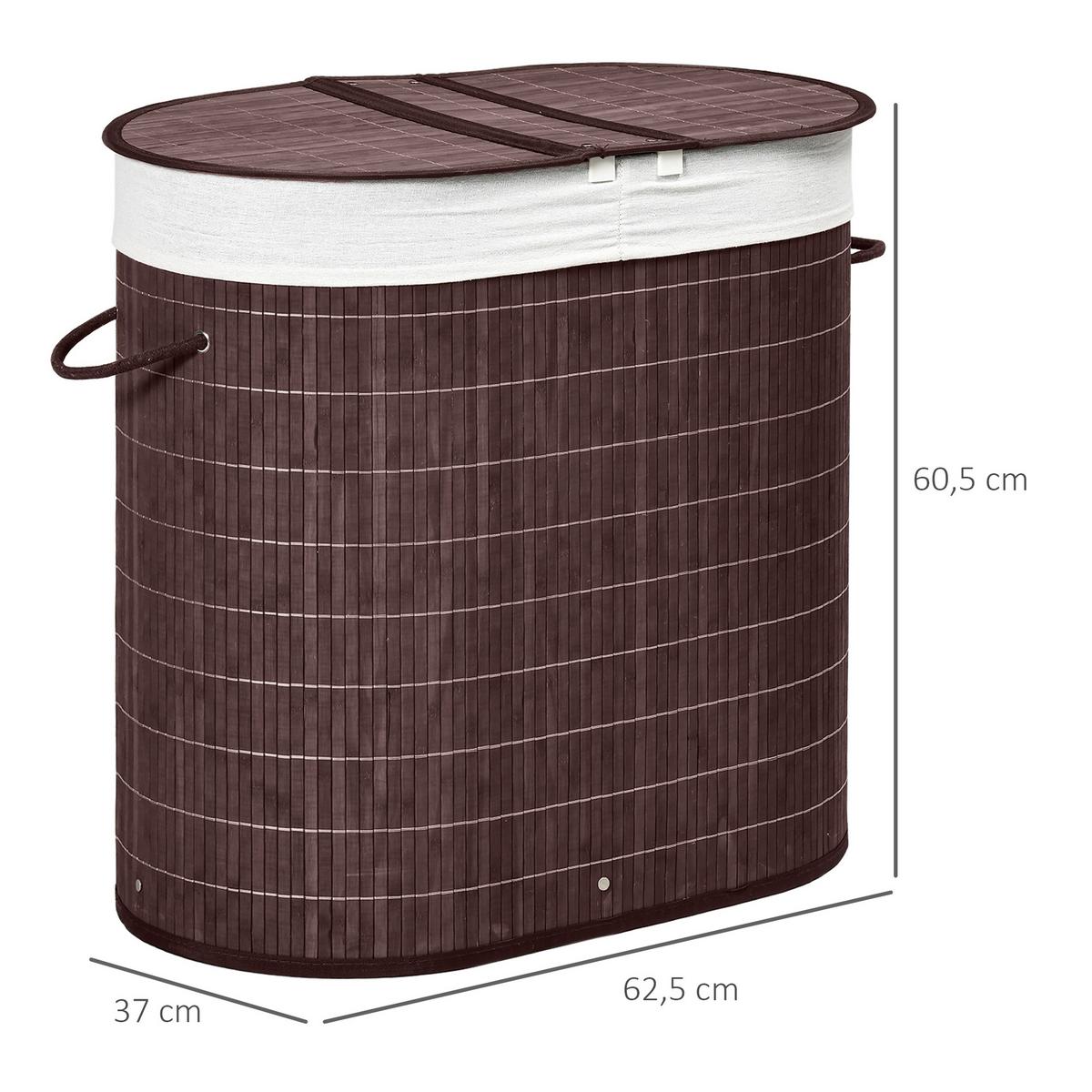 WÄSCHEKORB Wäschebox 100L Wäschesammler mit Deckel, 2 Wäschesäcken, Bambus - Braun, Naturmaterialien (37/60.5/62.5cm) - HOMCOM