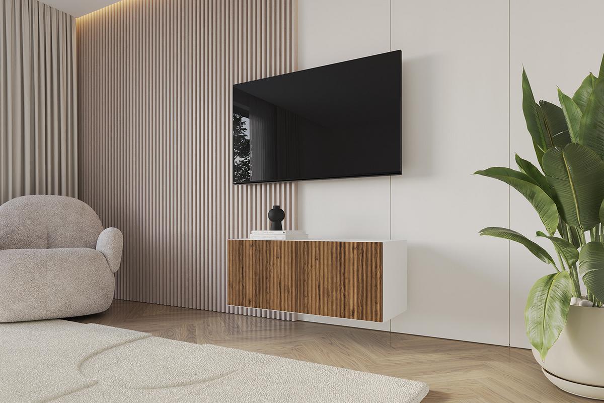 LOWBOARD NOA-2-W 100x40x40 cm - Weiß / Katania - Eiche Wotan, Holzwerkstoff (100/40/40cm) - ALTDECOR