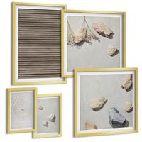BILDER SET 5er Set - 50x50 cm & 20x30 cm & 40x60 cm Goldrahmen - Natürliche Texturen Holz Steine - Goldfarben, Kunststoff (40/60cm) - TULUP