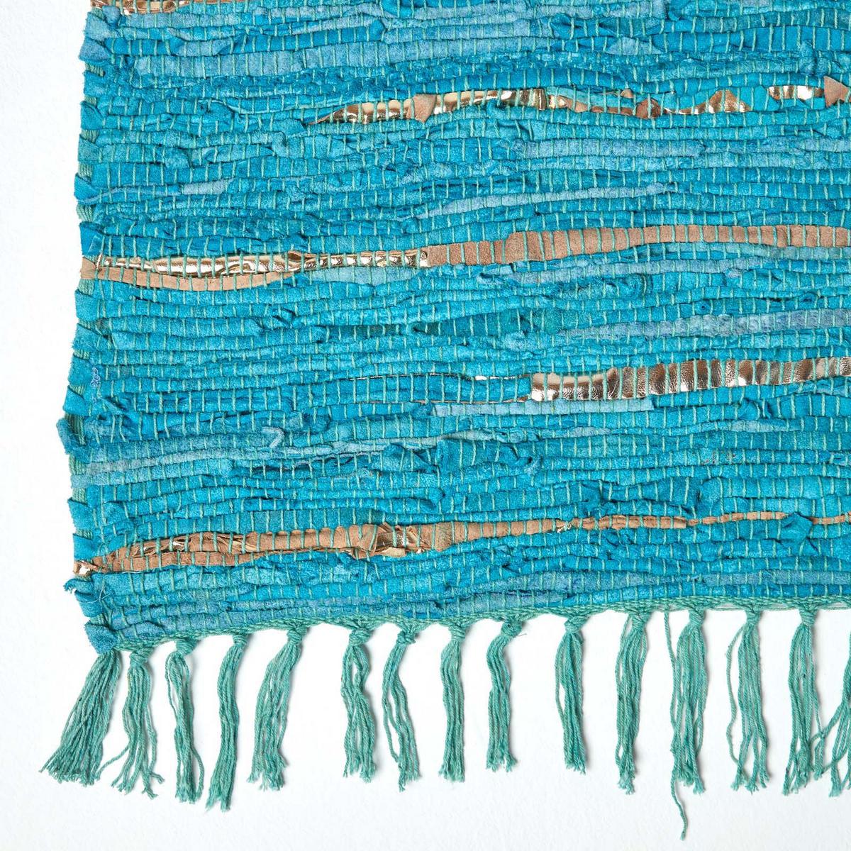 LEDERTEPPICH Glitter geflochten 90/150 cm - Türkis, Leder (90/150cm) - Homescapes