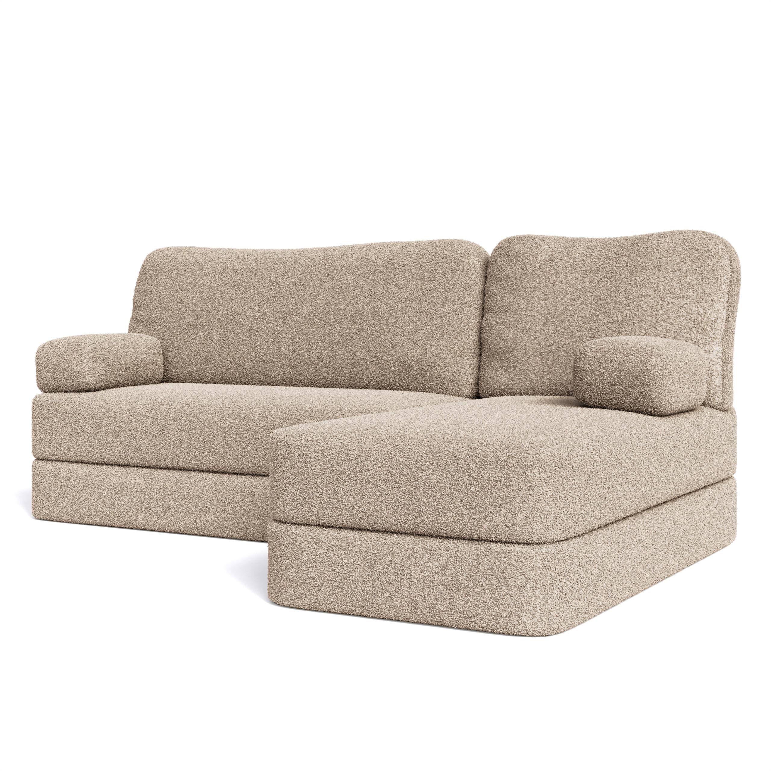 ECKSOFA SABI modulares Boneless Sofa mit Schlaffunktion Beige Boucle-Stoff - Beige, Textil (200/120cm) - MASSENO