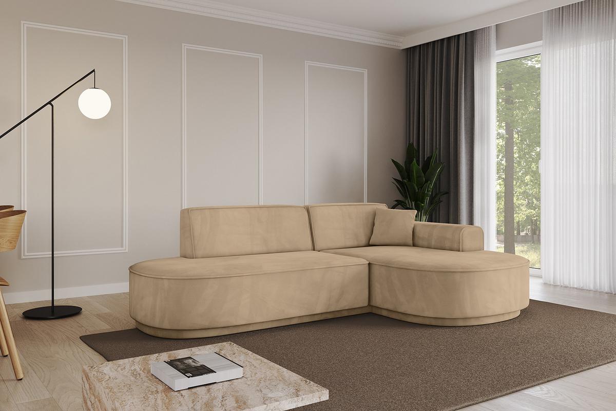 ECKSOFA Ottomane Rechts MARI-L1-v3 - 243x171x83 cm Taupe Velours - Taupe/Schwarz, Holzwerkstoff/Kunststoff (171/243cm) - ALTDECOR