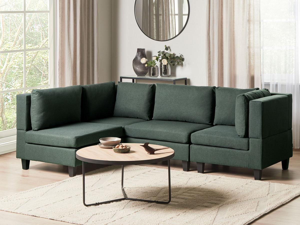 ECKSOFA Modul 4-Sitzer rechtsseitig Dunkelgrün Stoff Unstad - Schwarz/Grün, Textil (228/152cm) - Beliani