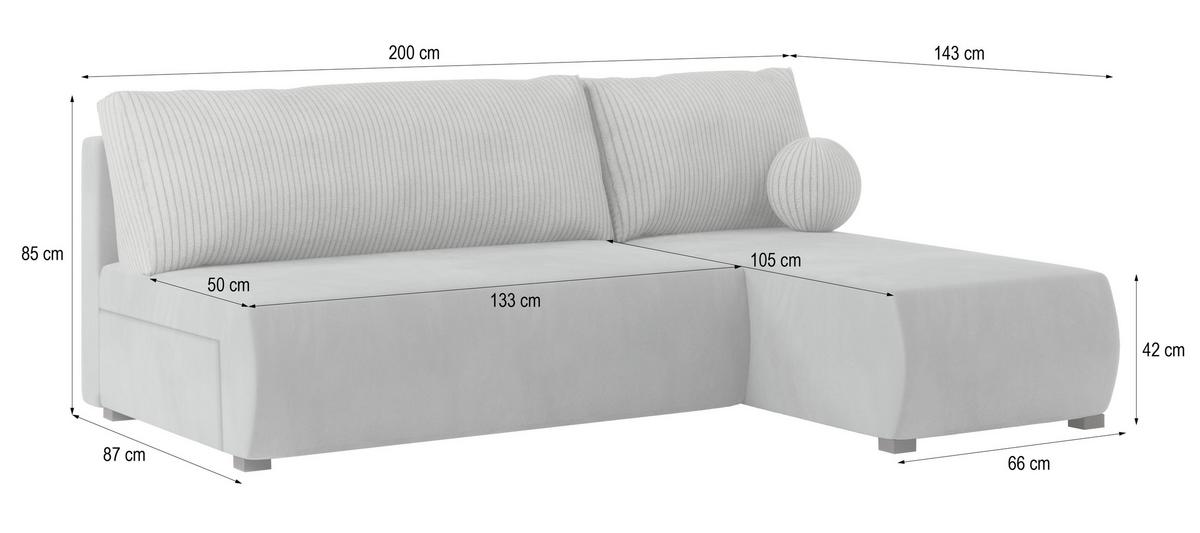 ECKSOFA PARVELO Rosa Plüsch-Stoff mit Schlaffunktion - Rosa, Holz (200/143cm) - MASSENO