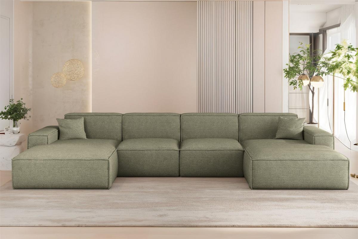 WOHNLANDSCHAFT Celes Premium In Artico - Grün, Holzwerkstoff/Textil (378/73/165cm) - Fun Möbel