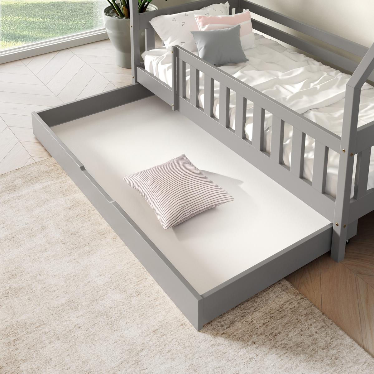 KINDERBETT BELLA mit Bettkasten 80x190 cm Hellgrau - Hellgrau, Holz (80/190cm) - MASSENO