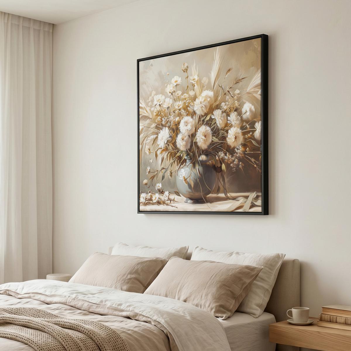 LEINWAND Bilder mit Rahmen - Blumen - Vase - Stilleben - Beige - 90x90 - Creme, Textil (90/90cm) - MuchoWow