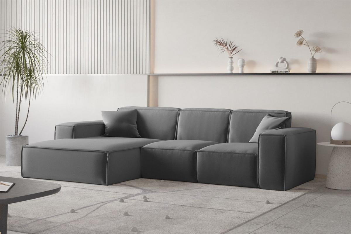 ECKSOFA Ottom Celes Premium Opera Velvet - Dunkelgrau, Holzwerkstoff/Textil (266/165cm) - Fun Möbel
