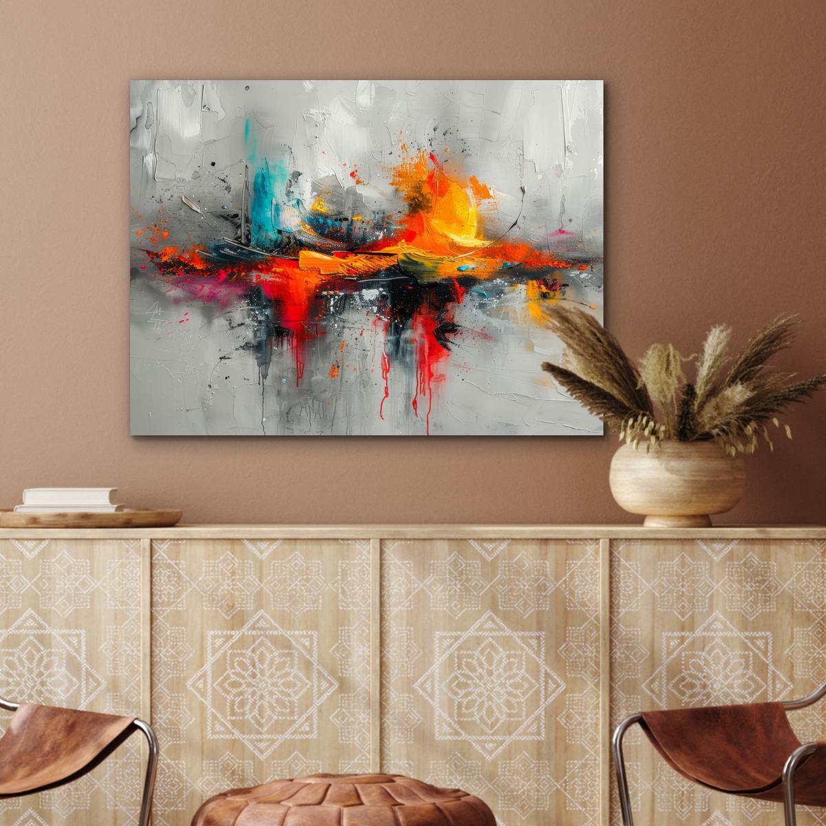 METALLBILD Moderne Kunst - Orange - Grau - Abstrakt 80x60 cm - Hellgrau, Metall (80/60cm) - MuchoWow