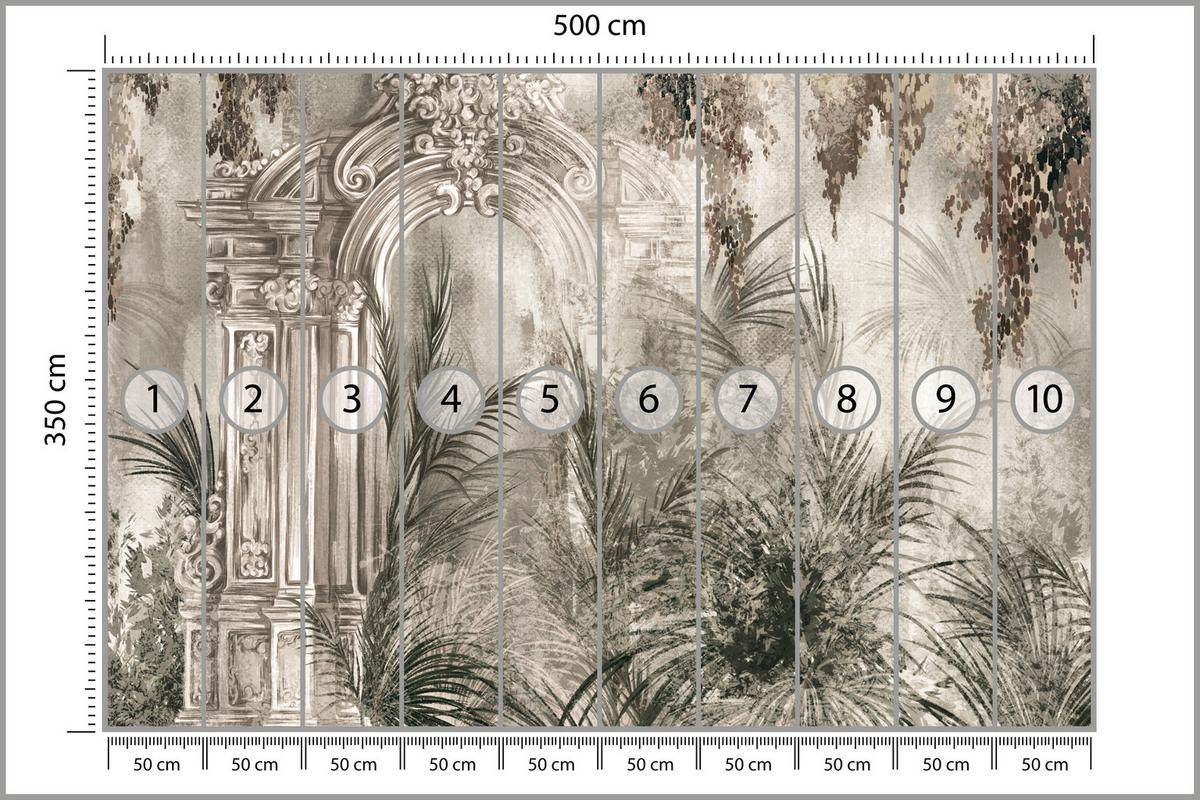 FOTOTAPETE für Wohnzimmer Kolumnen Tropen Pflanzen Palmen Natur 500x350 - Beige, Papier (500/350cm) - Muralo