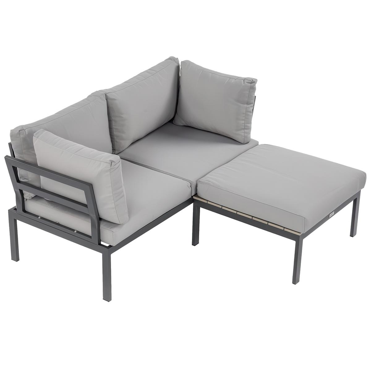 GARTENSET Santorini modulares Ecksofa mit Couchtisch, verzinkter Stahl, für 2 Personen - Hellgrau, Metall - Beautysofa
