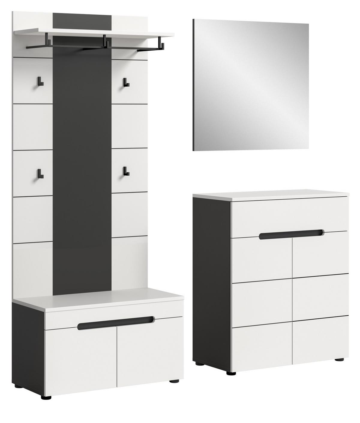 GARDEROBEN-SET 4-teilig weiß, grau 175 cm, Komplettset mit Soft-Close-Funktion, Cooper - Schwarz/Weiß, Glas/Holzwerkstoff (175/190/37cm) - Inn.Furn