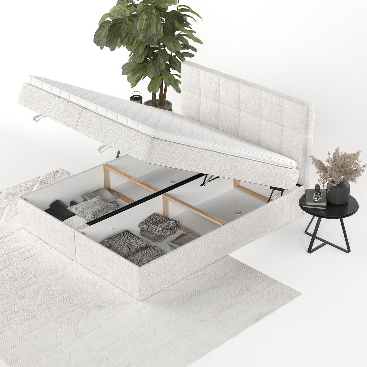 BOXBETT Savio 140/200 cm Creme im Neve Stoff - Creme/Schwarz, Holz/Holzwerkstoff (140/200cm) - AltaBeds