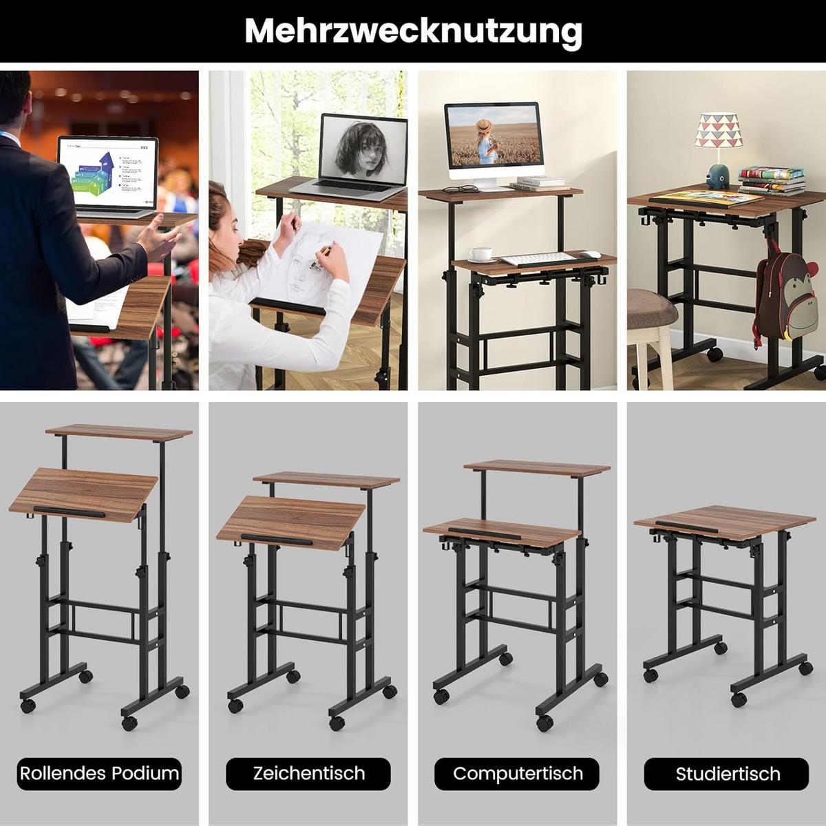 COMPUTERTISCH Walnuss - Walnussfarben, Holzwerkstoff (55/60/124cm) - COSTWAY