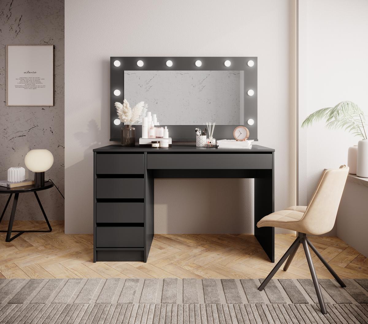 KONSOLENTISCH LIA 120/142,2/55 cm mit Spiegel und Schubladen, Anthrazit - Anthrazit, Holzwerkstoff (55/120/142.2cm) - MASSENO