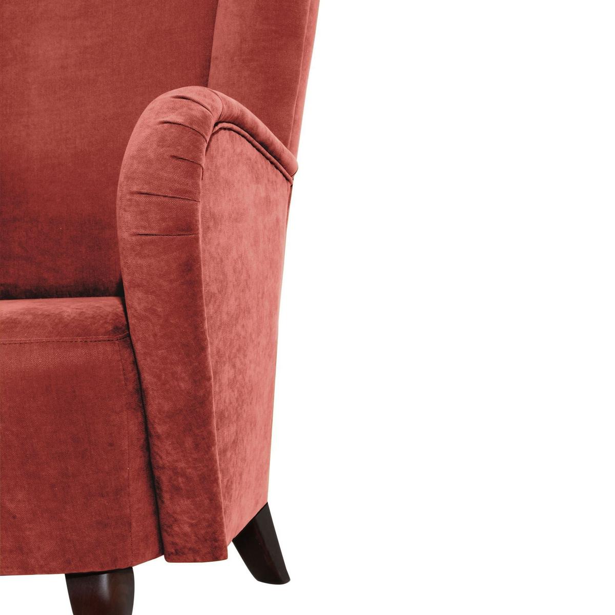 HOCHLEHNSESSEL Kailey Bezug Velourstoff Buche nussbaum dunkel / terracotta - Rot, Kunststoff (96/122/89cm) - 58aufmkessel