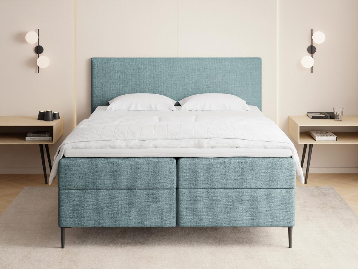 BOXBETT Alba Rise mit Bettkasten, Türkis Chenille 180x200 cm – inkl. H4 Taschenfederkern Matratze & Foam Topper - Türkis/Schwarz, Holz/Textil (180/200cm) - WFL GROUP