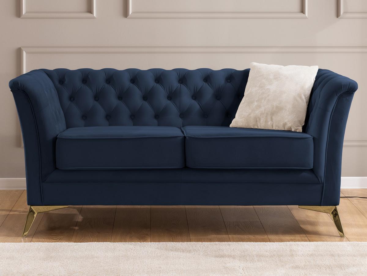 CHESTERFIELD-SOFA 2-sitzer Whitby Marineblau Samt mit goldenen Füßen - Goldfarben/Dunkelblau, Holz/Textil (175/78/82cm) - S-Style Möbel