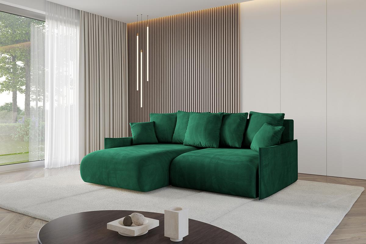 ECKSOFA Ottomane links ONESK-L -v1 216x177x72 Dunkelgrün Velours - Dunkelgrün, Holzwerkstoff/Kunststoff (216/177cm) - ALTDECOR