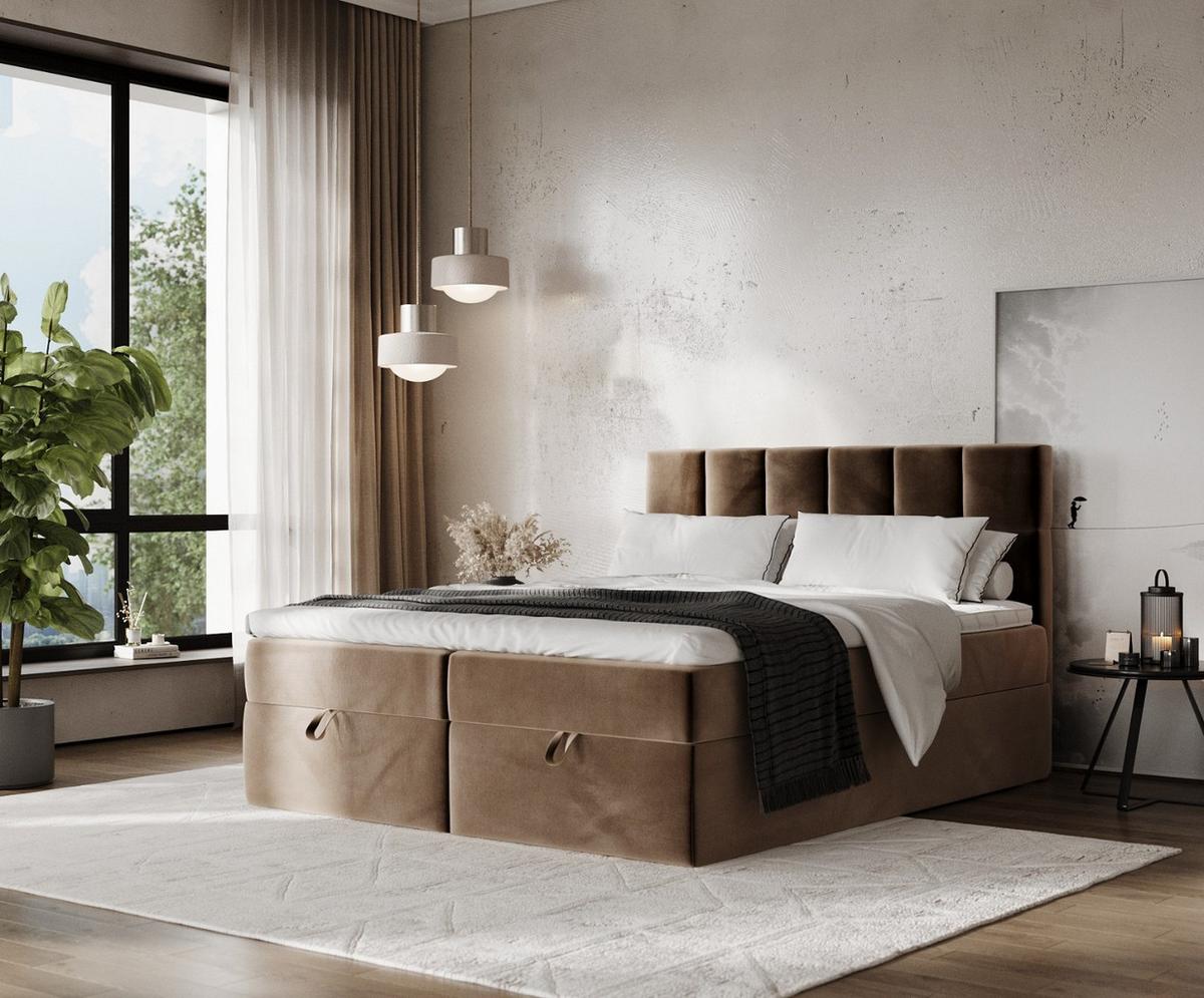 BOXBETT Savio 140/200 cm Braun im Paros Stoff - Schwarz/Braun, Holz/Holzwerkstoff (140/200cm) - AltaBeds