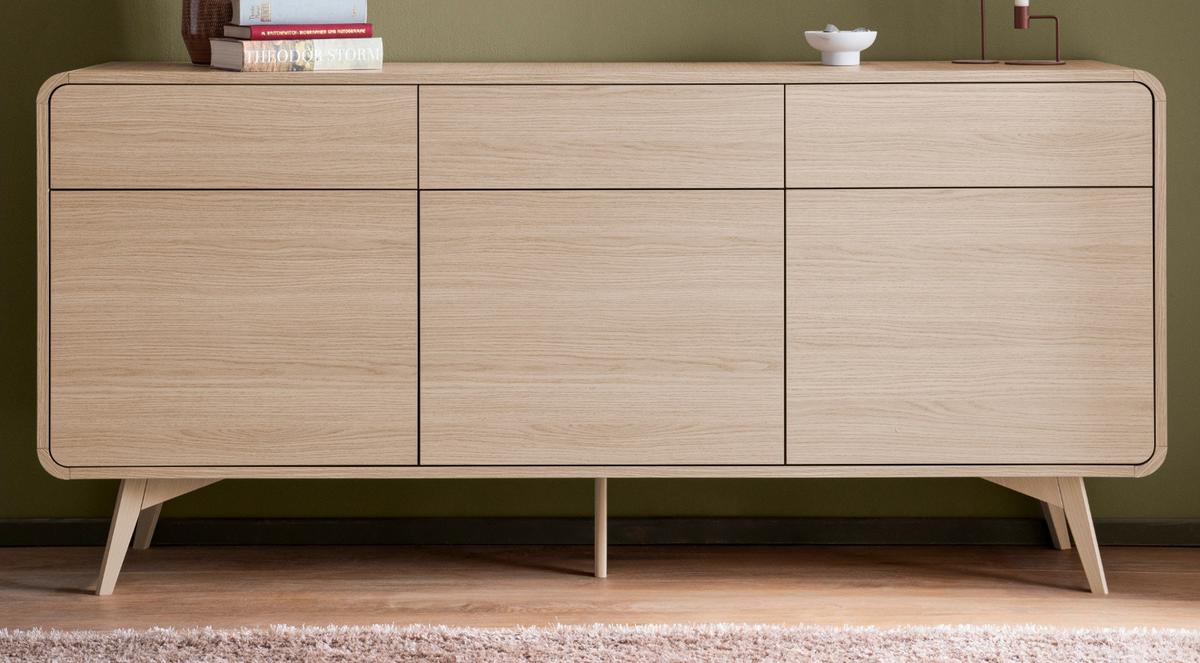 SIDEBOARD Eiche Natur, Kommode 180 x 84 cm mit 3-Türen und 3 Schubladen, Push-To-Open - Eichefarben/Naturfarben, Holz/Holzwerkstoff (180/84/39cm) - Furn.Design