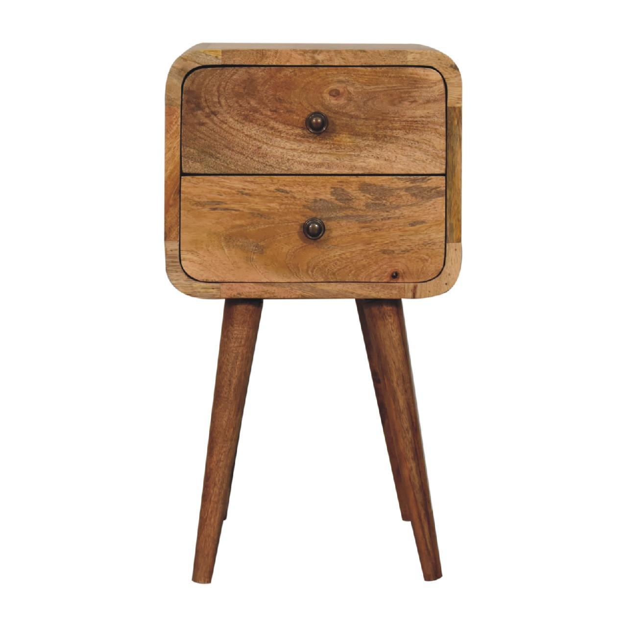 NACHTTISCH Massives Mangoholz Kleines, Gebogenes, Eichen-Finish, 2 Schublades, Beige - Messingfarben/Braun, Holz/Metall (30/55/30cm) - Artisan Furniture