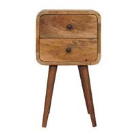 NACHTTISCH Massives Mangoholz Kleines, Gebogenes, Eichen-Finish, 2 Schublades, Beige - Messingfarben/Braun, Holz/Metall (30/55/30cm) - Artisan Furniture
