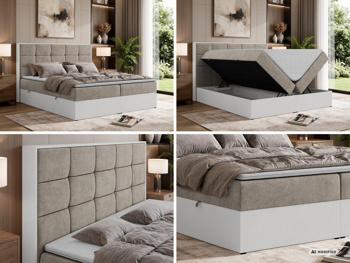 BOXBETT ALVIT 140/200 - Greige Stukture - Topper Visco - H4 - Greige/Schwarz, Kunststoff/Textil (140/200cm) - MKS