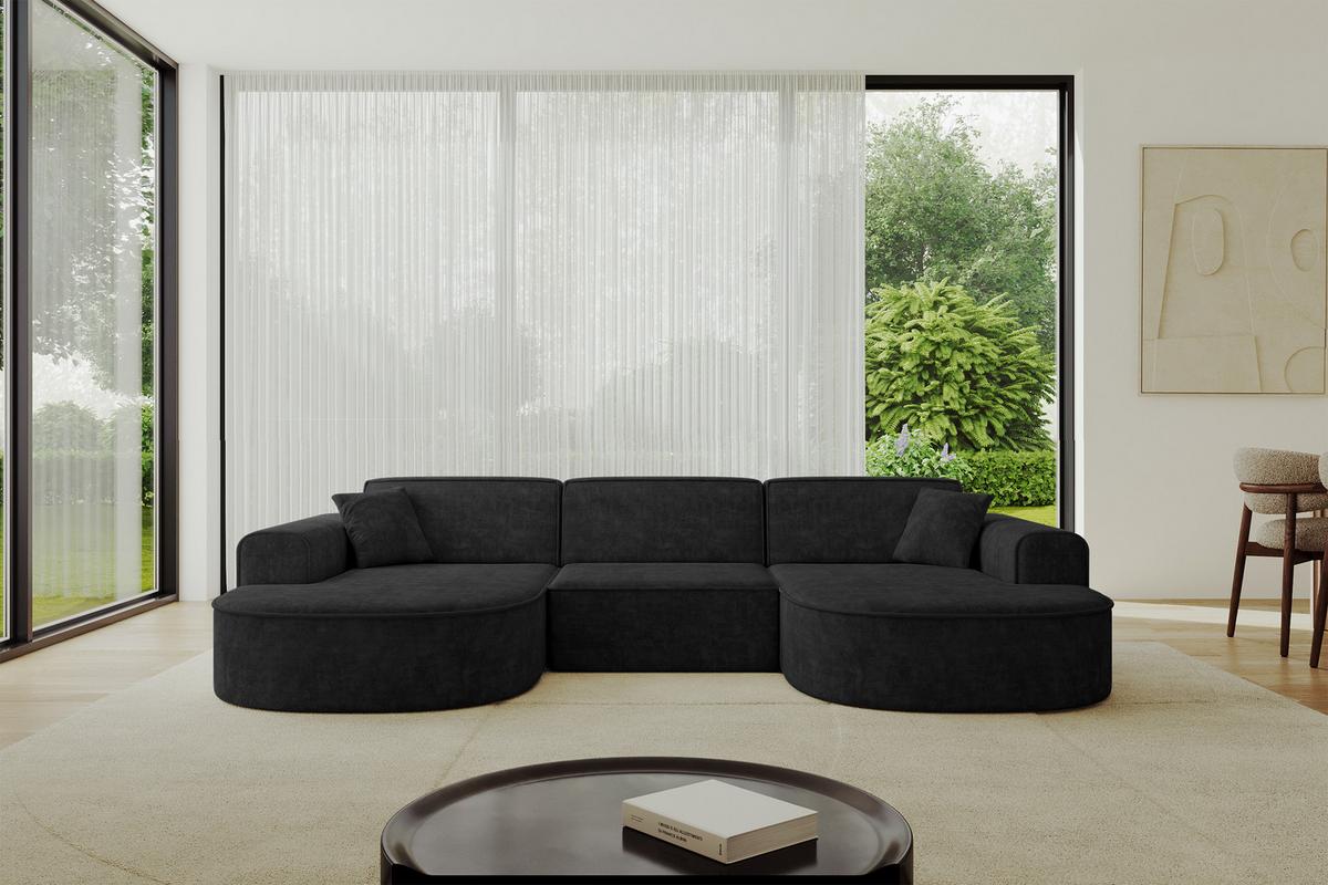 WOHNLANDSCHAFT MARI-U1 - 303x171x79 cm Schwarz Velours - Schwarz, Holzwerkstoff/Kunststoff (303/79/171cm) - ALTDECOR