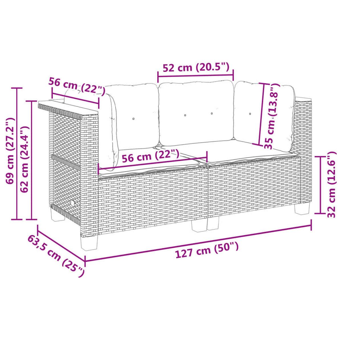 GARTENSOFA LYXAE 127/62/63.5 cm （2-SITZER） - Schwarz, Holz (127/62/63.5cm) - ZMH
