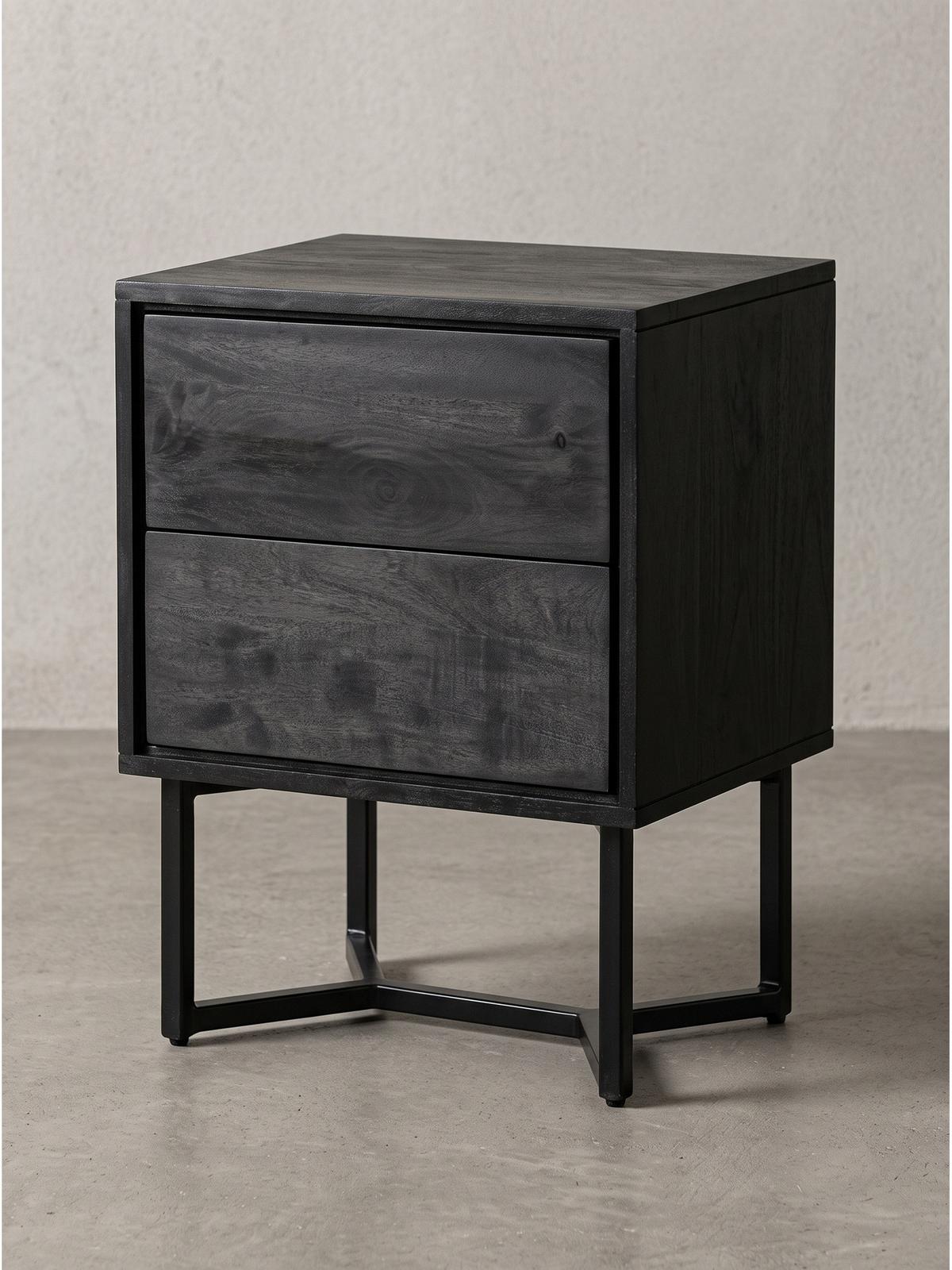 NACHTKONSOLE ORBIGO, Akazie Massivholz, Schwarz, 45 x 40 x 57 cm - Schwarz, Holz/Metall (45/57/40cm) - KADIMA DESIGN