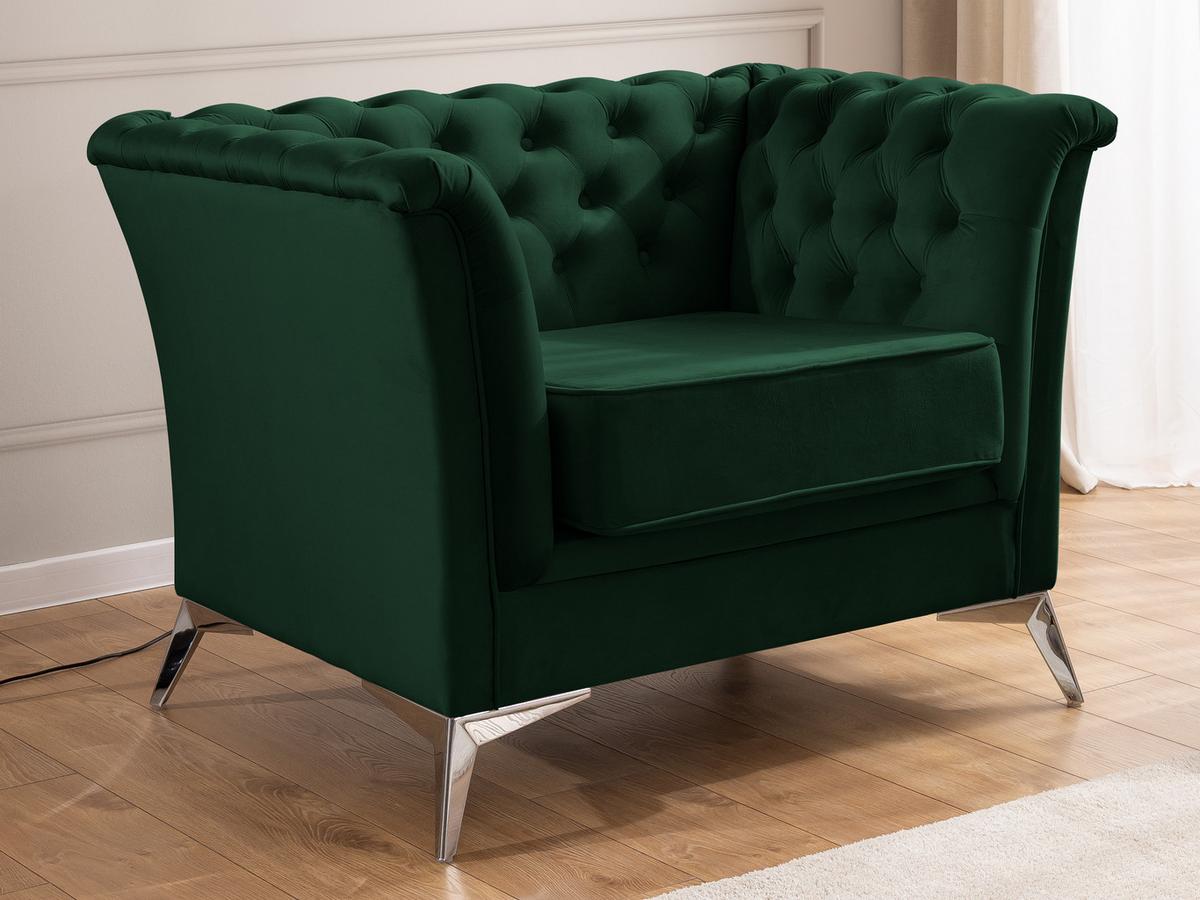 CHESTERFIELD-SESSEL Whitby Flaschengrün Samt mit silbernen Füßen - Dunkelgrün/Silberfarben, Holz/Textil (116/78/82cm) - S-Style Möbel