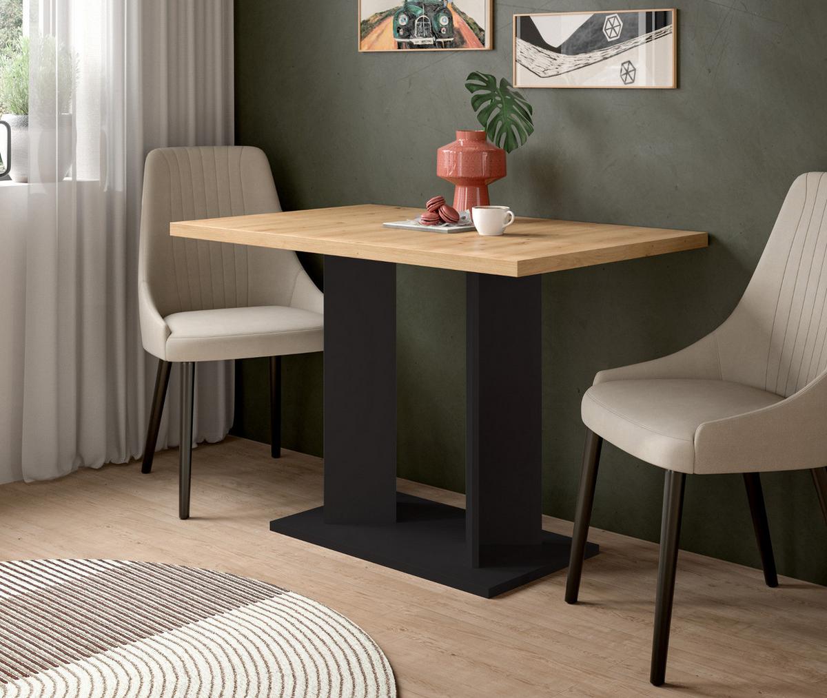 ESSTISCH Eiche Artisan, schwarz 110 x 70 cm, Säulentisch modern - Schwarz/Eiche Artisan, Holzwerkstoff (70/110/76cm) - Inn.Furn