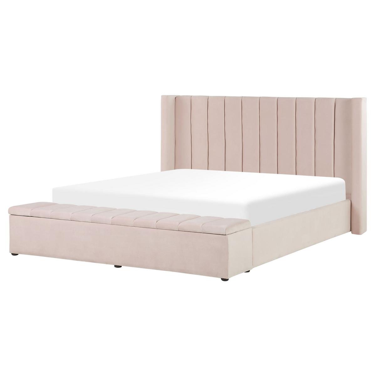 POLSTERBETT 160/200cm Pastellrosa Noyers - Pink, Textil (160/200cm) - Beliani