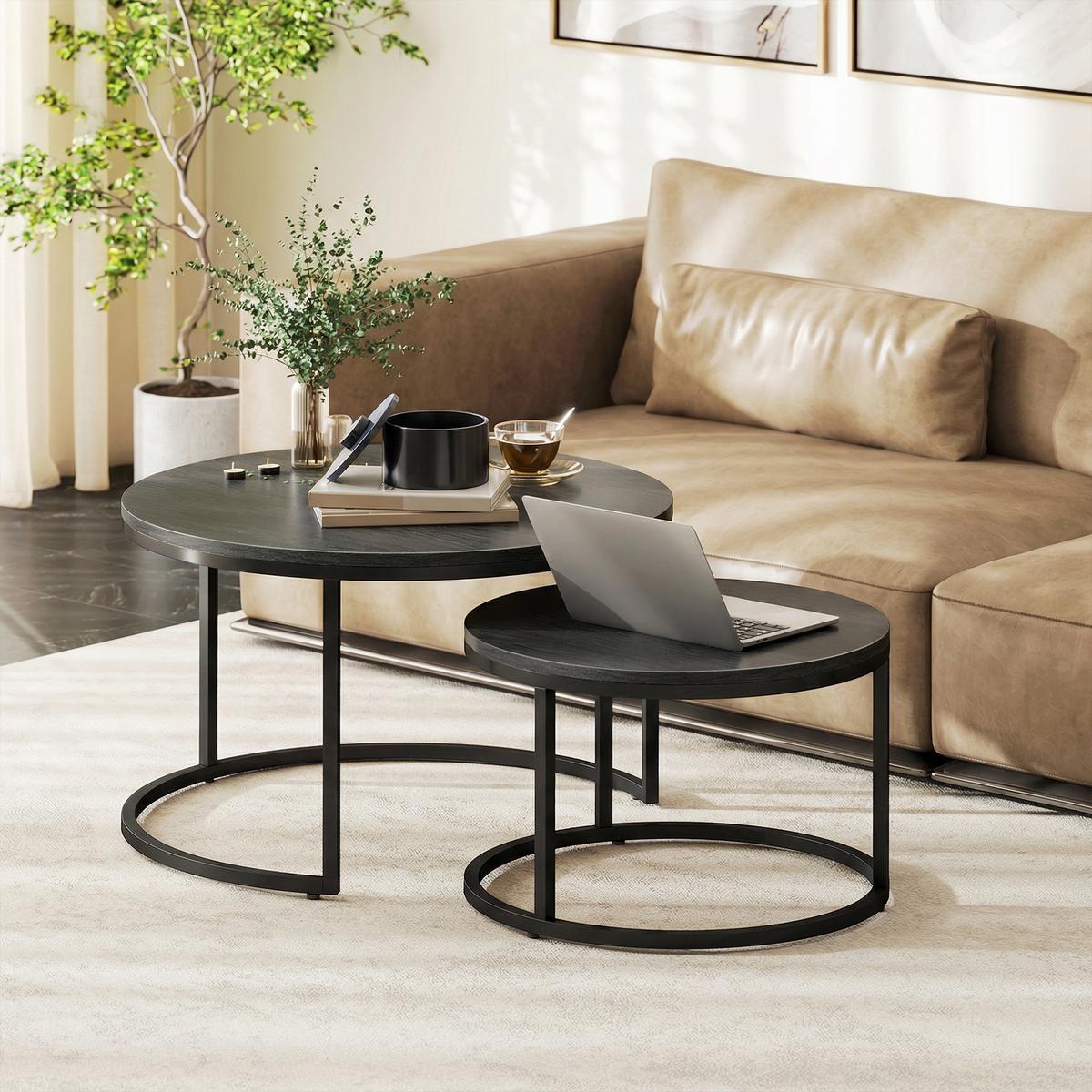 COUCHTISCH 2er Set Metall MDF Schwarz - Schwarz, Metall (78.5/78.5/46.5cm) - HOMCOM