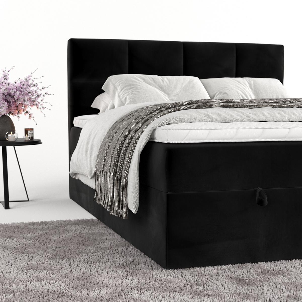 BOXBETT Velto 200/200 cm Schwarz im Kronos Stoff - Schwarz, Holz/Holzwerkstoff (200/200cm) - AltaBeds