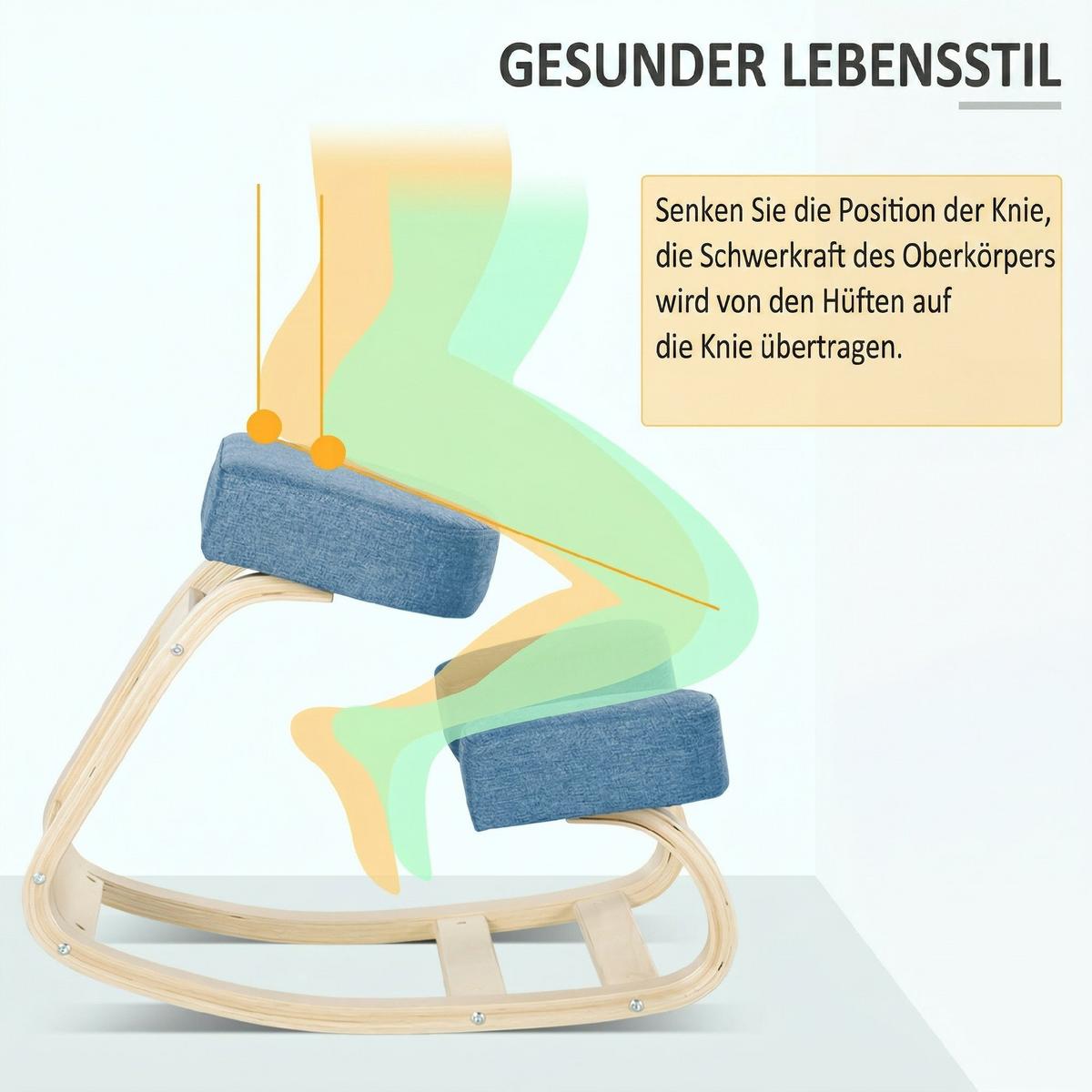 KNIESTUHL Birke Polyester Blau - Blau, Holz (51/58/69cm) - Vinsetto