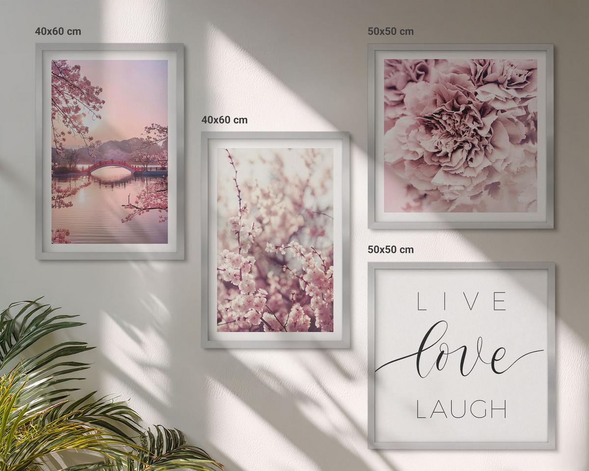 BILDER SET 4er Set - 50x50 cm & 40x60 cm Silberner Rahmen - Blumenbrücke – Lebensinspiration - Silberfarben, Kunststoff (50/50cm) - TULUP