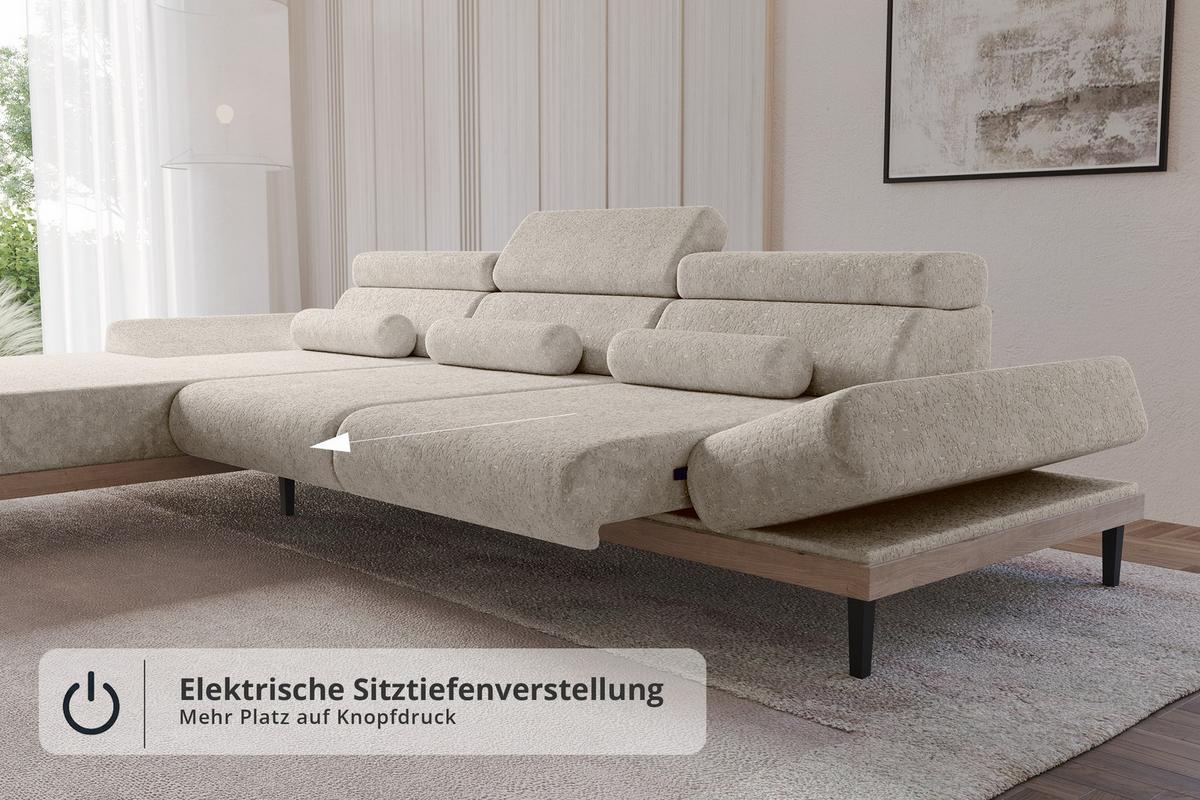 ELEKTRISCHES ECKSOFA Links MONA 316x205x85 Beige Velours - Beige, Holzwerkstoff/Textil (316/205cm) - ALTDECOR