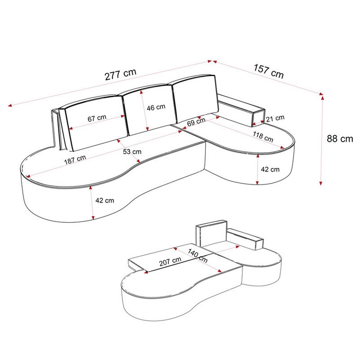 ECKSOFA SOFIA mit Schlaffunktion und Bettkasten Anthrazit - Anthrazit, Holzwerkstoff/Kunststoff (277/157cm) - Idohome