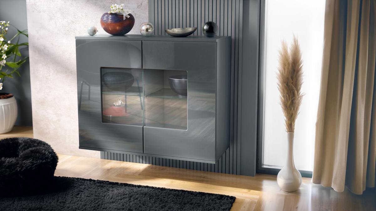 KOMMODE Grömitz Grau Hochglanz - Grau, Holzwerkstoff (92.5/73.5/35cm) - Vladon