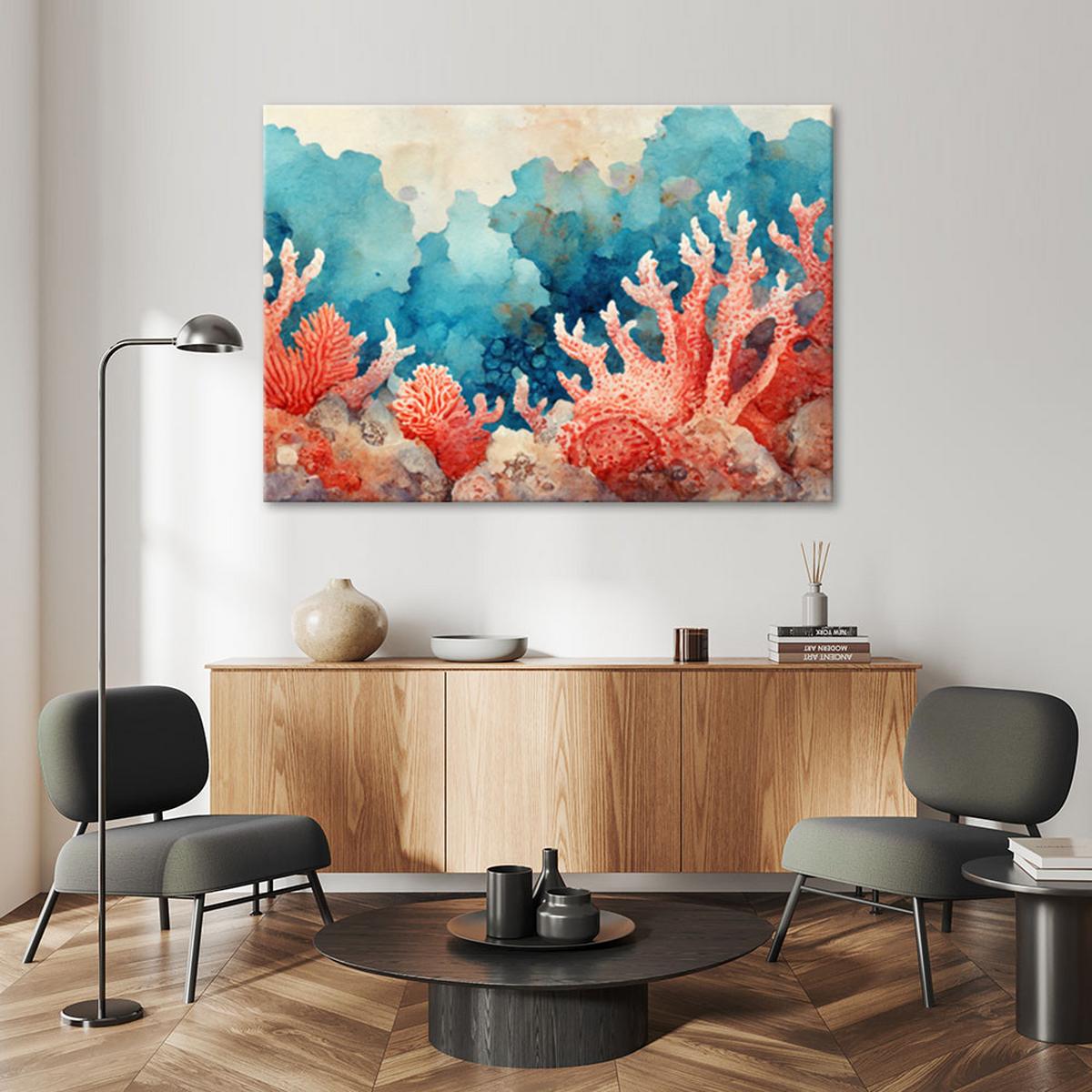 LEINWANDBILD Korallenriff 100x70cm - Blau, Textil (100/70cm) - Feeby