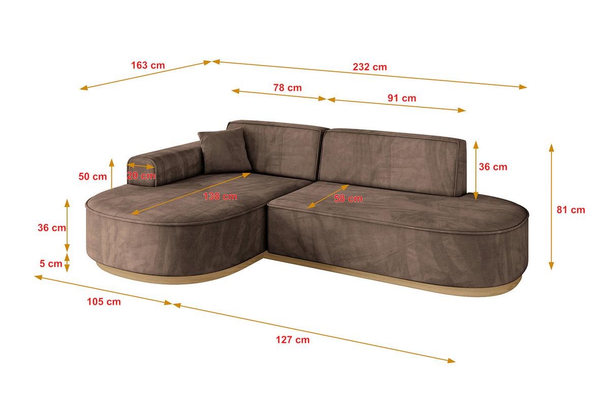 ECKSOFA Ottomane Links MARI-L1-v2 - 243x171x83 cm Braun Velours - Braun, Holzwerkstoff/Textil (243/171cm) - ALTDECOR