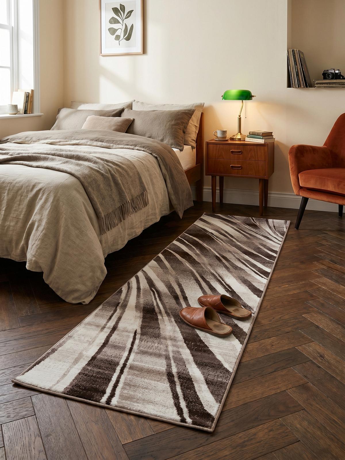 KURZFLORTEPPICH DRAU, mit abstraktem Wellenmuster, Braun, 80 x 300 cm - Braun, Textil (80/300cm) - KADIMA DESIGN